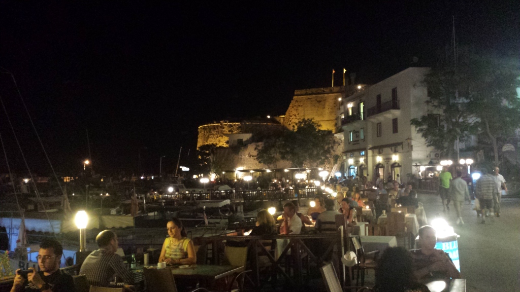 View of Kyrenia castle from the harbour at night
