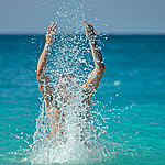Swimming and splashing water in the sea, Northern Cyprus. Relaxation Holidays